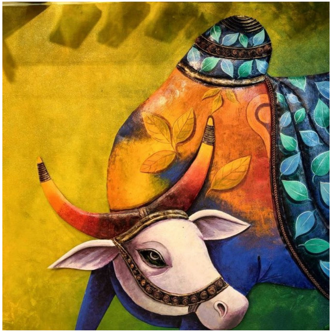 Handmade Metal Majestic Nandi with bright colours &quot; And the Nandi turned&quot;